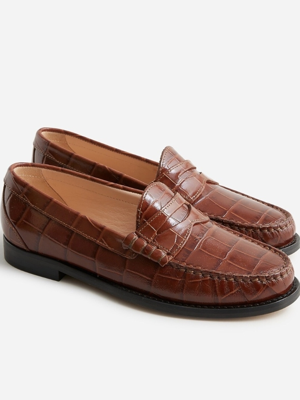 J. Crew | Croc-Embossed Penny Loafers in Burnished Sienna, Size 8.5
